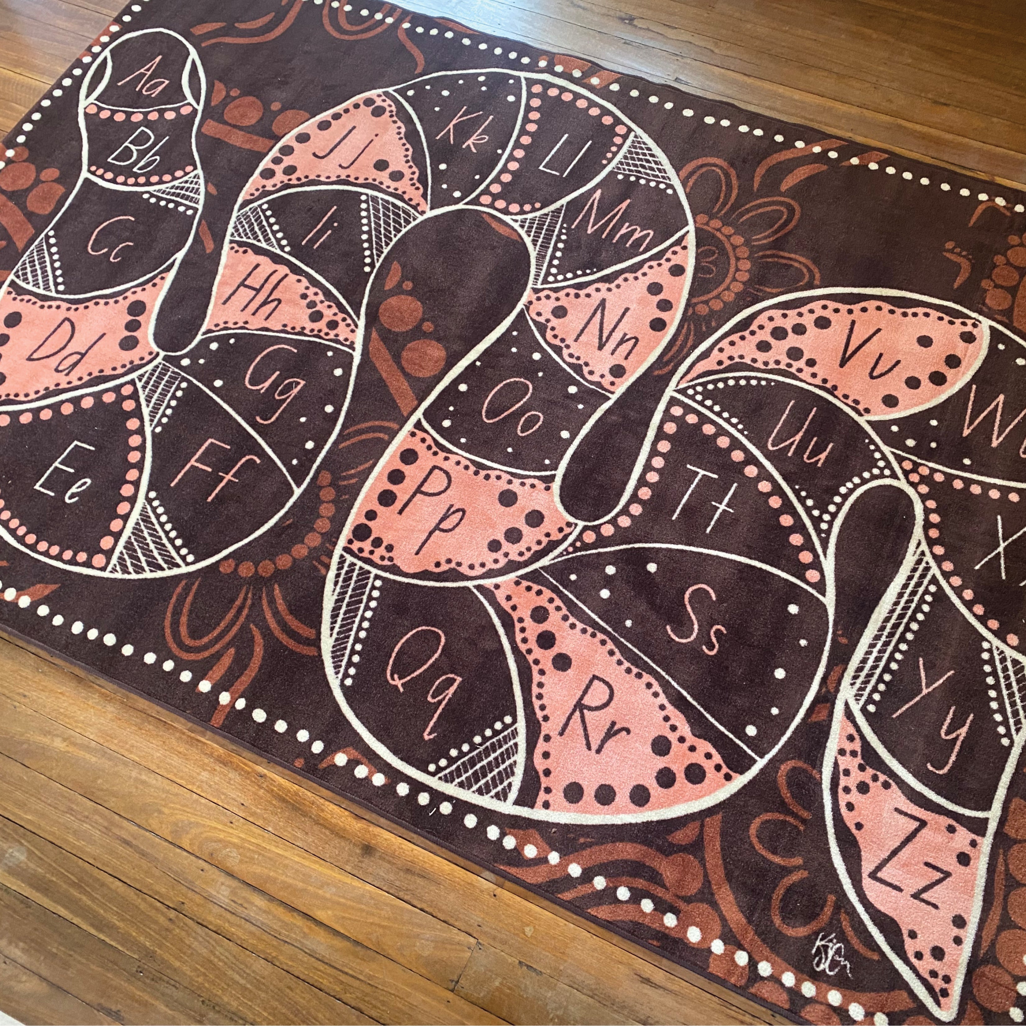 Alphabet Rainbow Serpent Indigenous Rug